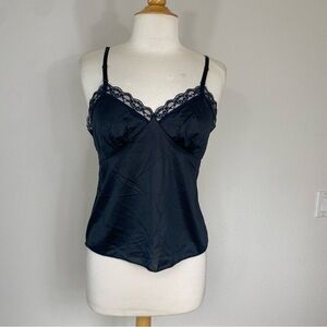 Vintage Women Deena Black Lace Trim Camisole Size Small Minimalist Classic Retro